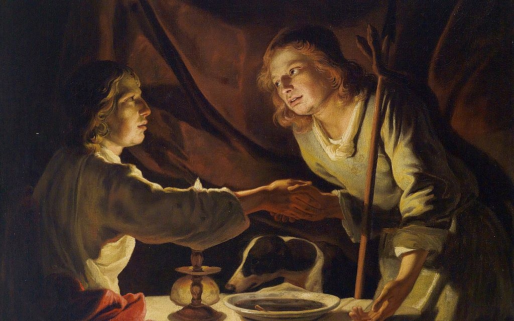 Pictured: 'Jakob and Esau' by Dutch painter Matthias Stom. In 'From Forbidden Fruit to Milk and Honey,' editor Diana Lipton offers commentary about the Bible and food, such as the lentil soup traded by one twin for his brother's birthright (Public domain, via Wikimedia Commons) Pictured: 'Jakob and Esau' by Dutch painter Matthias Stom. In 'From Forbidden Fruit to Milk and Honey,' editor Diana Lipton offers commentary about the Bible and food, such as the lentil soup traded by one twin for his brother's birthright (Public domain, via Wikimedia Commons)