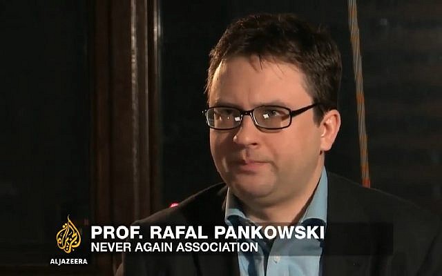 Rafał Pankowski head of the Never Again association speaks about antisemitism and an escalation of hate crimes in Poland, on March 6, 2016. (Screen capture: YouTube) Rafał Pankowski head of the Never Again association speaks about antisemitism and an escalation of hate crimes in Poland, on March 6, 2016. (Screen capture: YouTube)