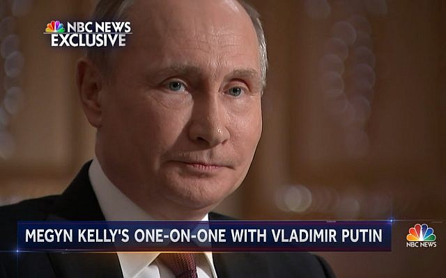 Russian President Vladimir Putin speaks with NBC's Megyn Kelly in Moscow on March 1, 2018. (Screen capture: NBC) Russian President Vladimir Putin speaks with NBC's Megyn Kelly in Moscow on March 1, 2018. (Screen capture: NBC)