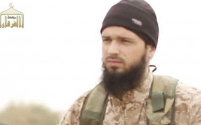 Maxime Hauchard, a French-born member of the Islamic State terrorist organization, appears in one of the group's videos in 2014. (Screen capture)