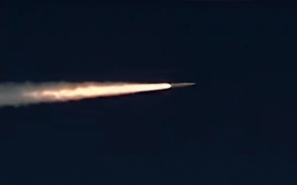 "Kinzhal," a new Russian hyper-sonic missile during a test-launch, in a video published by the country's defense ministry on March 10, 2018. (screen capture: YouTube) "Kinzhal," a new Russian hyper-sonic missile during a test-launch, in a video published by the country's defense ministry on March 10, 2018. (screen capture: YouTube)