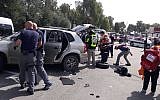 Scene of a suspected car-ramming attack in the northern-Israeli city of Acre on Sunday, March 4, 2018. (United Hatzalah)