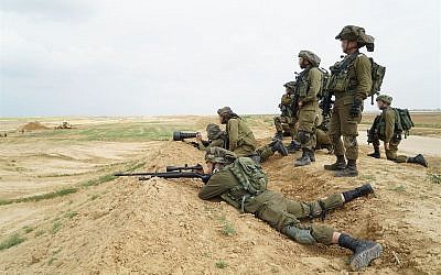 Israeli snipers prepare for massive protests by Palestinians in Gaza and the potential for demonstrators to try to breach the security fence on March 30, 2018. (Israel Defense Forces)