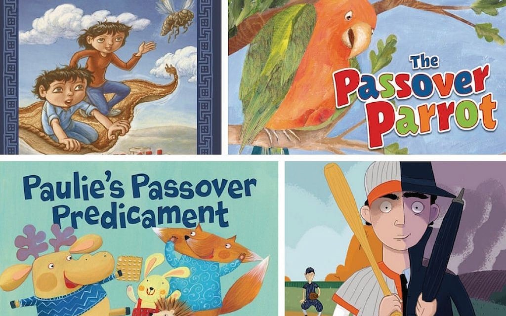 Clockwise, from top left, covers for 'Search for the Shamir' (Kar-Ben); 'The Passover Parrot' (Kar-Ben); 'The Spy Who Played Baseball' (Kar-Ben); and 'Paulie’s Passover Predicament (Kar-Ben). (All cover art via JTA) Clockwise, from top left, covers for 'Search for the Shamir' (Kar-Ben); 'The Passover Parrot' (Kar-Ben); 'The Spy Who Played Baseball' (Kar-Ben); and 'Paulie’s Passover Predicament (Kar-Ben). (All cover art via JTA)
