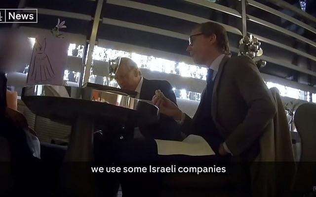 Cambridge Analytica executives filmed on hidden camera boasting of using British, Israeli spies. (Screen capture: Channel 4) Cambridge Analytica executives filmed on hidden camera boasting of using British, Israeli spies. (Screen capture: Channel 4)