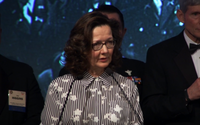 Incoming CIA director Gina Haspel delivers remarks at the 2017 William J. Donovan Award Dinner in Washington, DC, on October 24, 2017. (Screen capture: YouTube) Incoming CIA director Gina Haspel delivers remarks at the 2017 William J. Donovan Award Dinner in Washington, DC, on October 24, 2017. (Screen capture: YouTube)