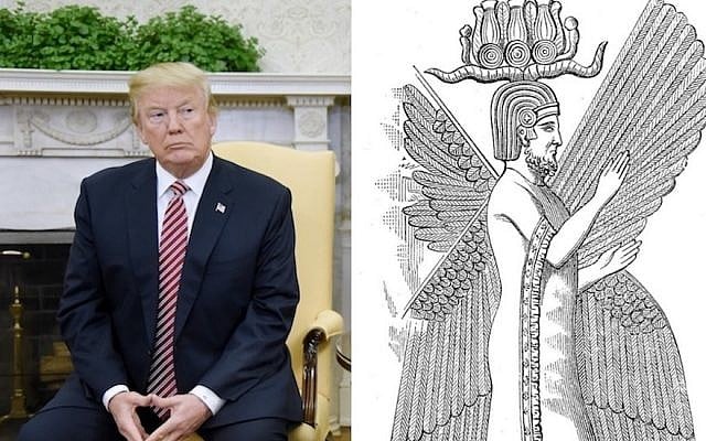 US President Donald Trump in the White House, February 9, 2018, and an illustration of Cyrus the Great. (Getty images/Wikimedia Commons via JTA) US President Donald Trump in the White House, February 9, 2018, and an illustration of Cyrus the Great. (Getty images/Wikimedia Commons via JTA)