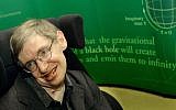 399485 01: Physicist Stephen Hawking smiles during a symposium in honor of his birthday at the University of Cambridge January 11, 2002 in Cambridge, England. (Sion Touhig/Getty Images, via JTA)