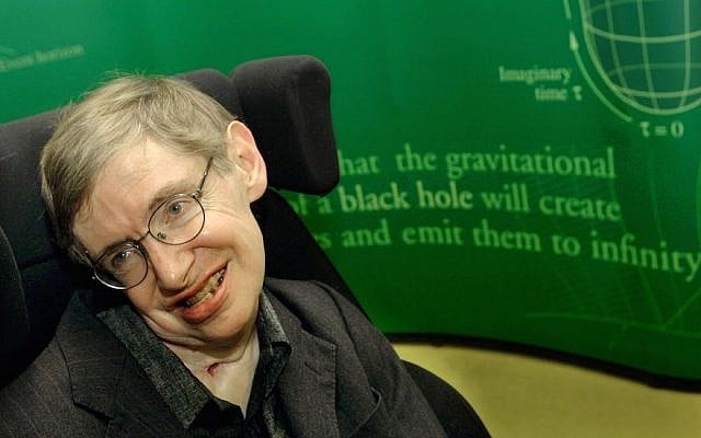 399485 01: Physicist Stephen Hawking smiles during a symposium in honor of his birthday at the University of Cambridge January 11, 2002 in Cambridge, England. (Sion Touhig/Getty Images, via JTA) 399485 01: Physicist Stephen Hawking smiles during a symposium in honor of his birthday at the University of Cambridge January 11, 2002 in Cambridge, England. (Sion Touhig/Getty Images, via JTA)
