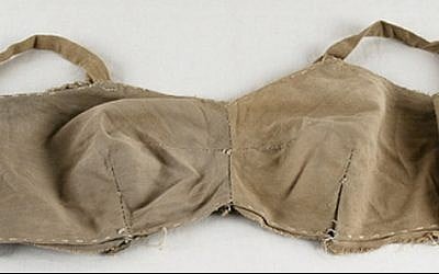 The bra that survivor Lina Beresin made herself in the Stutthof camp. Beresin's story is featured in the 'Spots of Light' exhibit. (Yad Vashem)