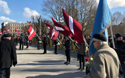 A view of the annual march on the Remembrance Day of the Latvian Legionnaires in Riga, Latvia, on March 16, 2018. (LTA Zinu dienests/Twitter via JTA)