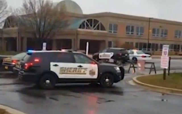 A police car parks outside of Great Mills High School in Maryland where a shooting was reported on March 20, 2018. (Screen capture/Twitter) A police car parks outside of Great Mills High School in Maryland where a shooting was reported on March 20, 2018. (Screen capture/Twitter)