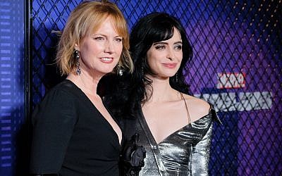 Melissa Rosenberg, left, with Krysten Ritter at the New York premiere of the second season of 'Jessica Jones,' March 7, 2018. (Matthew Eisman/Getty Images/via JTA)