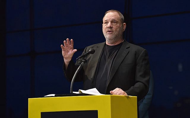 Harvey Weinstein speaking at National Geographic’s Further Front Event at Jazz at Lincoln Center in New York City, April 19, 2017. (Bryan Bedder/Getty Images for National Geographic) Harvey Weinstein speaking at National Geographic’s Further Front Event at Jazz at Lincoln Center in New York City, April 19, 2017. (Bryan Bedder/Getty Images for National Geographic)