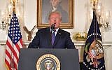 US President Donald Trump addresses the nation on the situation in Syria April 13, 2018 at the White House in Washington, DC. Trump said strikes on Syria are under way.  (AFP PHOTO / Mandel NGAN)