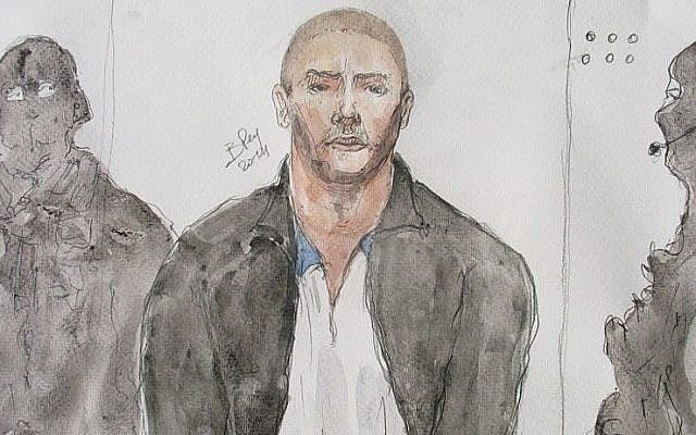 This court drawing made on June 26, 2014, shows Mehdi Nemmouche, center, the suspect in a deadly terror attack at the Brussels Jewish Museum, during a court hearing in Versailles, France. (AFP Photo/Benoit Peyrucq) This court drawing made on June 26, 2014, shows Mehdi Nemmouche, center, the suspect in a deadly terror attack at the Brussels Jewish Museum, during a court hearing in Versailles, France. (AFP Photo/Benoit Peyrucq)