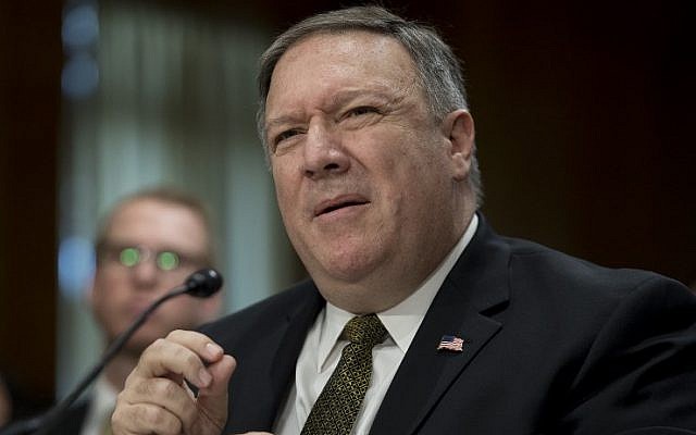 US Secretary of State nominee Mike Pompeo testifies before the Senate Foreign Relations Committee during his confirmation hearing on Capitol Hill in Washington, DC, April 12, 2018. (JIM WATSON/AFP) US Secretary of State nominee Mike Pompeo testifies before the Senate Foreign Relations Committee during his confirmation hearing on Capitol Hill in Washington, DC, April 12, 2018. (JIM WATSON/AFP)