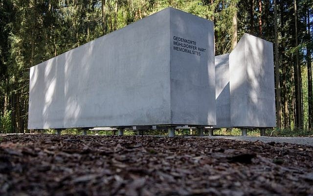An information space which is part of the memorial site is pictured prior to the inauguration of the Muehldorfer Hart camp memorial site near Waldkraiburg, southern Germany, on April 27, 2018. (AFP/dpa/Matthias Balk)