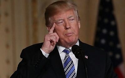 US President Donald Trump speaks at a joint news conference at Mar-a-Lago resort on April 18, 2018 in West Palm Beach, Florida. (Joe Raedle/Getty Images/AFP)