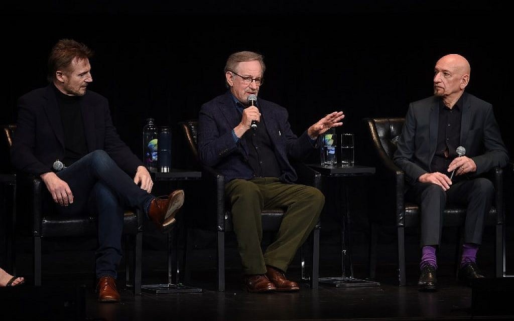 Liam Neeson, Steven Spielberg and Ben Kingsley speak onstage at the 'Schindler's List' cast reunion during the 2018 Tribeca Film Festival in New York City on April 26, 2018. (Jamie McCarthy/Getty Images for Tribeca Film Festival/AFP) Liam Neeson, Steven Spielberg and Ben Kingsley speak onstage at the 'Schindler's List' cast reunion during the 2018 Tribeca Film Festival in New York City on April 26, 2018. (Jamie McCarthy/Getty Images for Tribeca Film Festival/AFP)
