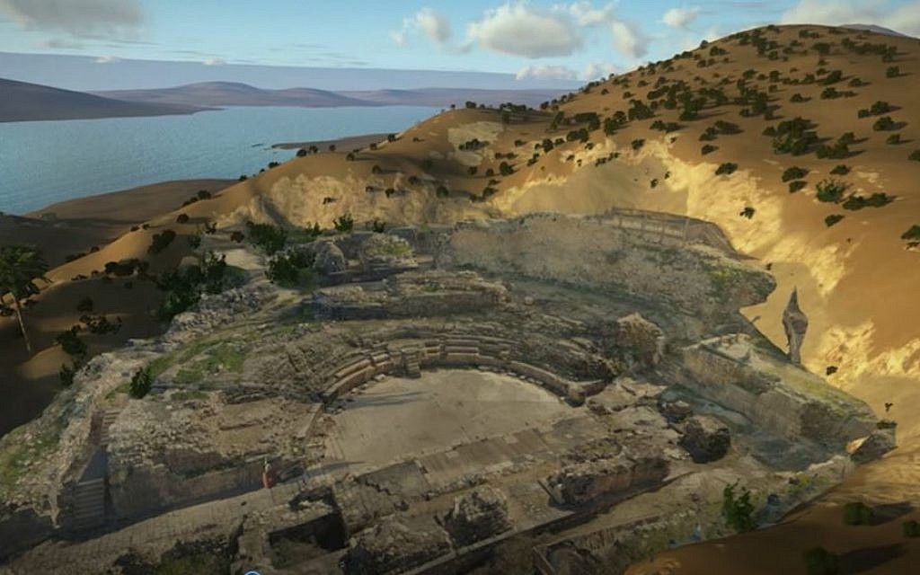 An advanced three-dimensional photograph of the amphitheater in Tiberias as it appears on the Sanhedrin Trail’s interactive site. (Yaʽakov Shmidov, Israel Antiquities Authority)