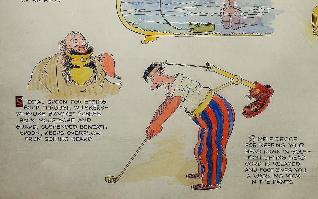 A cartoon by Rube Goldberg, 'Inventions,' circa 1938-1941. (Courtesy Contemporary Jewish Museum)
