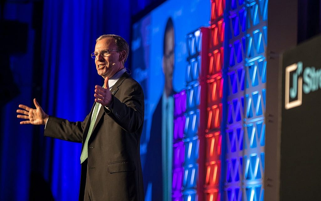 J Street Executive Director Jeremy Ben-Ami addressing the group’s annual national conference in Washington on April 15, 2018. (Courtesy, J Street) J Street Executive Director Jeremy Ben-Ami addressing the group’s annual national conference in Washington on April 15, 2018. (Courtesy, J Street)