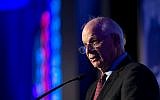 US Senator Ben Cardin speaks April 16 2018 at J Street’s conference in Washington DC. (courtesy, J Street)