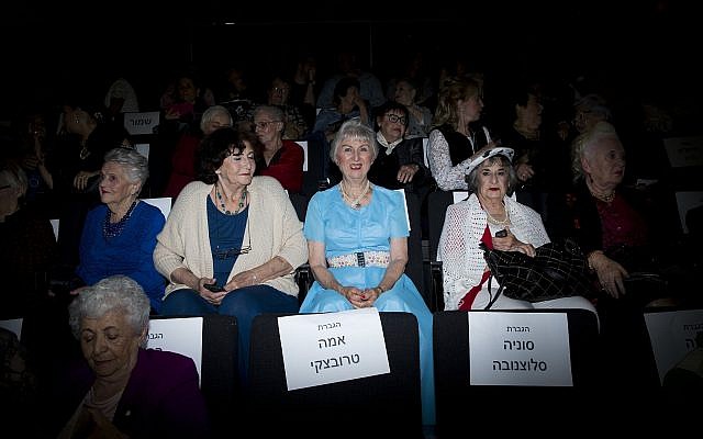 Holocaust survivors attend a Beauty Heroines event in Ramat Gan, Israel, Monday, April 9, 2018. (AP Photo/Oded Balilty)