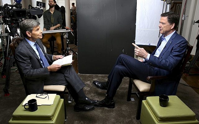 Correspondent George Stephanopoulos, left, appears with former FBI director James Comey, for a taped interview that was due to air during a prime time "20/20" special on April 15, 2018, on the ABC Television Network. (Ralph Alswang/ABC via AP) Correspondent George Stephanopoulos, left, appears with former FBI director James Comey, for a taped interview that was due to air during a prime time "20/20" special on April 15, 2018, on the ABC Television Network. (Ralph Alswang/ABC via AP)