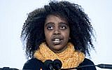 Naomi Wadler, 11, a student at George Mason Elementary School, who organized a school walkout at her school in Alexandria, Va., after the school shooting in Parkland, Fa., speaks during the "March for Our Lives" rally in support of gun control in Washington, Saturday, March 24, 2018. (AP Photo/Andrew Harnik)
