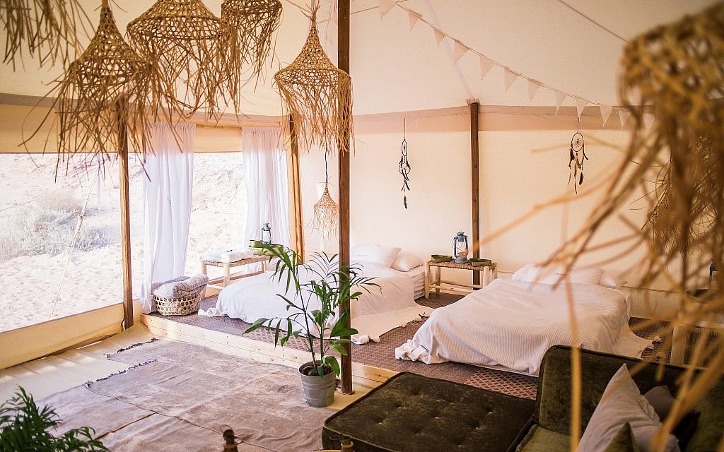 The luxuriously designed interior of a Glamping Israel glamping tent (Courtesy Daniel Bear)