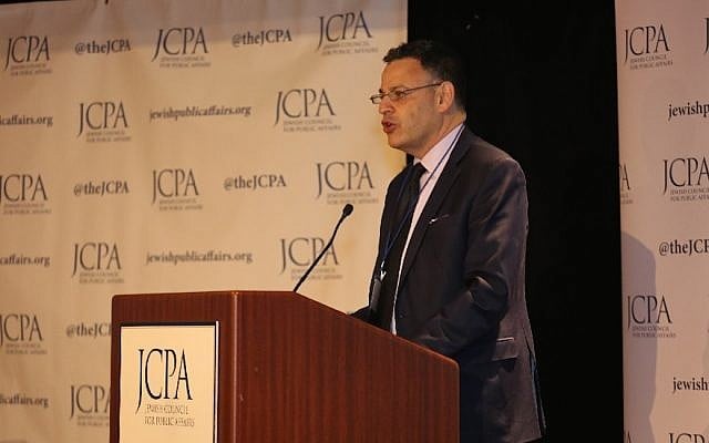 JCPA President and CEO David Bernstein speaks at the group’s conference in Manhattan in April, 2018. (Shulamit Seidler-Feller/via JTA) JCPA President and CEO David Bernstein speaks at the group’s conference in Manhattan in April, 2018. (Shulamit Seidler-Feller/via JTA)