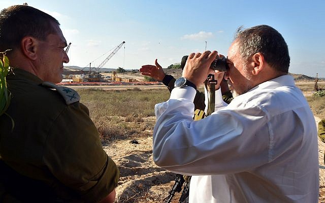Defense Minister Avigdor Liberman is seen during a visit to border between Israel and the Gaza Strip on July 5, 2016. (Ariel Hermoni/Defense Ministry/Flash90) Defense Minister Avigdor Liberman is seen during a visit to border between Israel and the Gaza Strip on July 5, 2016. (Ariel Hermoni/Defense Ministry/Flash90)