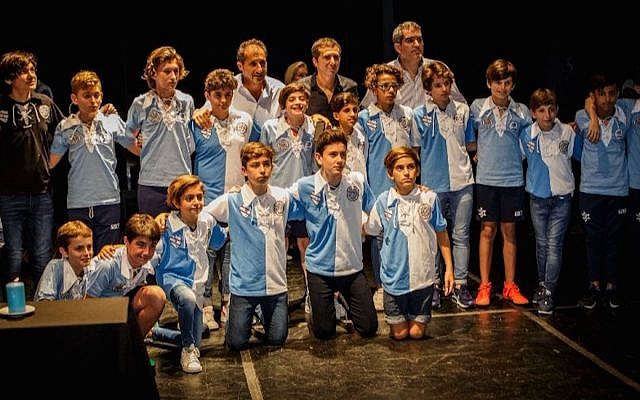 Hakoah-Makabi recreated t-shirts. by Argentinian teams Hakoaj and Macabi. (Marcelo Freiberg/ courtesy of “El partido que no fue” via JTA) Hakoah-Makabi recreated t-shirts. by Argentinian teams Hakoaj and Macabi. (Marcelo Freiberg/ courtesy of “El partido que no fue” via JTA)