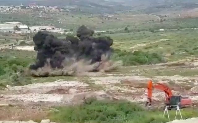 A Defense Ministry unit detonates mines near the Karnei Shomron settlement in the northern West Bank. (Screen capture/Defense Ministry) A Defense Ministry unit detonates mines near the Karnei Shomron settlement in the northern West Bank. (Screen capture/Defense Ministry)