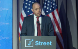 The PLO's envoy to Washington Husam Zomlot addresses J Street's 2018 national conference on April 16, 2018, at the Omni Shoreham Hotel in Washington, DC. (Screen capture)