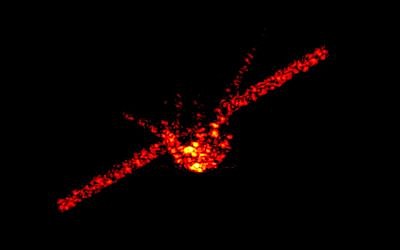 The shape of China's falling space station Tiangong-1 can be seen in this radar image from the Fraunhofer Institute for High Frequency Physics and Radar Techniques near Bonn, Germany. (Fraunhofer Institute FHR via AP)