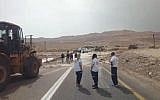 Rescuers at the scene of a flash flood near the Dead Sea, April 26, 2018. (Courtesy Magen David Adom)