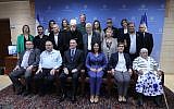 Torch-lighters for Israel's 70th Independence Day at a reception hosted by Knesset Speaker Yuli Edelstein (front row center)  in Jerusalem on April 15, 2018. (Yitzhak Harari/Knesset)
