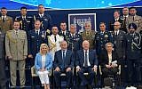Prime Minister Benjamin Netanyahu and President Reuven Rivlin (C) meet foreign diplomats at the President's Residence in Jerusalem on Israel's 70th Independence Day on April 19, 2018. (Kobi Gideon/GPO)
