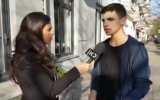 Adam Armush, right, an Arab Israeli living in Germany interviewed by Kan's European correspondent Antonia Yamin, in Berlin, April 18, 2018. (Twitter screen capture)