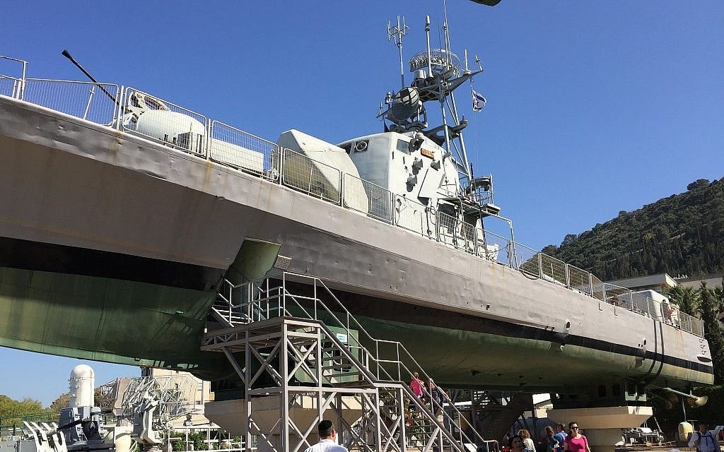 One of the 'Cherbourg boats,' the INS Mitvach, on display at Haifa's Clandestine Immigration and Navy Museum. (Amanda Borschel-Dan/Times of Israel)