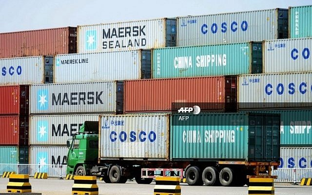 Shipping containers seen at the Qingdao port in China's eastern Shandong province on April 6, 2018. (AFP) Shipping containers seen at the Qingdao port in China's eastern Shandong province on April 6, 2018. (AFP)