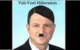 Image of Knesset Speaker Yuli Edelstein as Hitler, shared as a comment on Likud Youth Group Facebook page on April 21, 2018. (Screen capture)