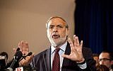 Then-Democratic New York State assemblyman Dov Hikind speaks at a press conference with American and Israeli Jewish leaders and supporters of Israel on September 20, 2011 in New York City.  (Michael Nagle/Getty Images via JTA)