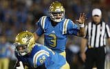 Josh Rosen #3 of the UCLA Bruins calls a play at the line of scrimmage during the first half of a game against the Arizona Wildcats  at the Rose Bowl in Pasadena, California, on October 1, 2016. (Sean M. Haffey/Getty Images via JTA)