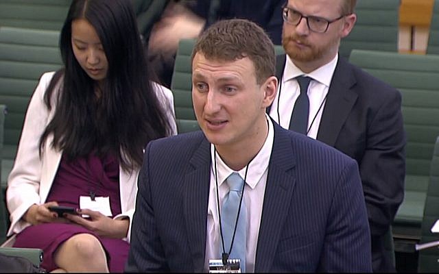 Aleksandr Kogan tells a UK parliamentary committee about his app, used by Cambridge Analytica to mine Facebook data on April 24, 2018. (Screen capture: YouTube) Aleksandr Kogan tells a UK parliamentary committee about his app, used by Cambridge Analytica to mine Facebook data on April 24, 2018. (Screen capture: YouTube)