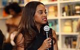 Women’s March National Co-Chair Tamika Mallory speaking in New York, April 22, 2017. (Robin Marchant/Getty Images for Hulu via JTA)