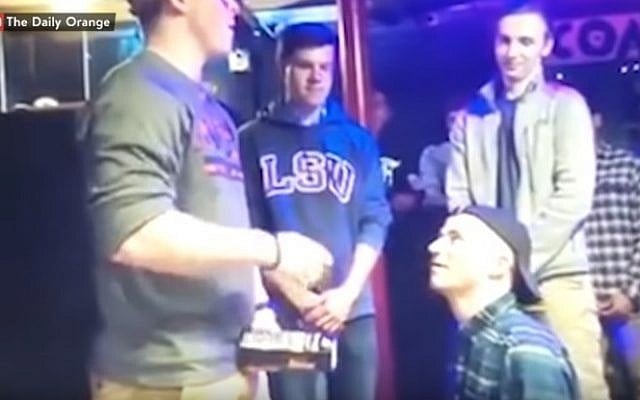 Students at Syracuse University in a racist, anti-Semitic video (screen capture: YouTube) Students at Syracuse University in a racist, anti-Semitic video (screen capture: YouTube)